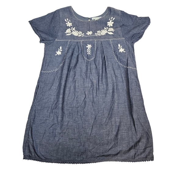 Garnet Hill Kids Blue‎ Chambray Embroidered Sheath Dress Size 14 Girls Q75 - Picture 1 of 9